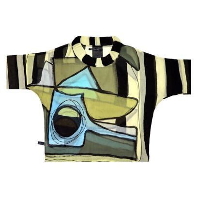 Woman Blouse Turtle Neck - Green : Abstract black and green stripes