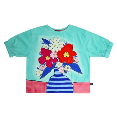 Woman Elastic Sleeve Blouse - Blue : The Cheerful Pop Bouquet