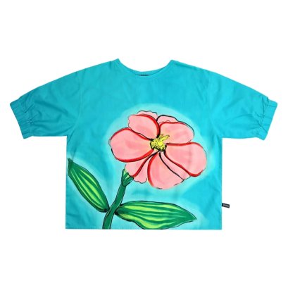 Woman Elastic Sleeve Blouse - Blue : The Pink Radiant Flora