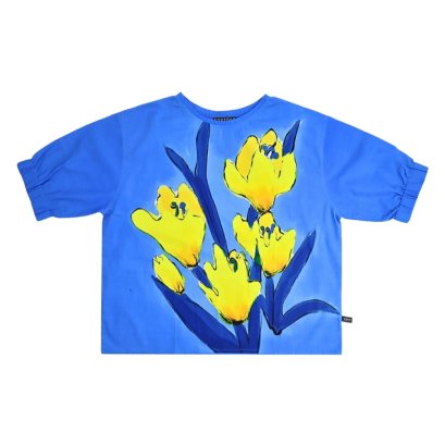 Woman Elastic Sleeve Blouse - Blue : The Cheerful Wild Tulip