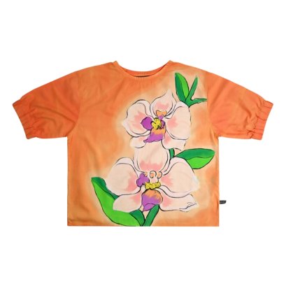 Woman Elastic Sleeve Blouse - Orange : The Dreamy Orchid Dawn