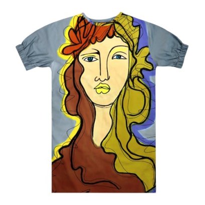 เดรสผู้หญิงทรงหลวมแขนยางยืด - สีเทา : ลายผู้หญิงผมสีน้ำตาลยืนอยู่ท่ามกลางแสงสีทองอันเปล่งประกาย