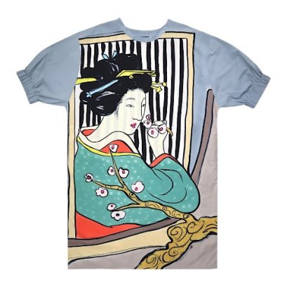 Woman Elastic Sleeve Dress - Grey : The Lady Framed in Plum Blossoms