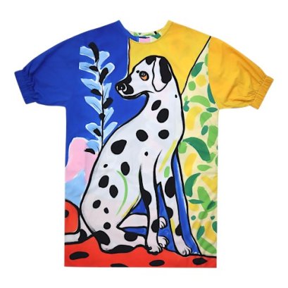 เดรสผู้หญิงทรงหลวมแขนยางยืด - สีน้ำเงิน : ลายดัลเมเชียนในห้วงฝัน