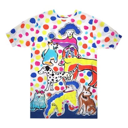 เดรสผู้หญิงทรงหลวมแขนยางยืด - สีขาว : ลายแก๊งหมารุ้งมหัศจรรย์