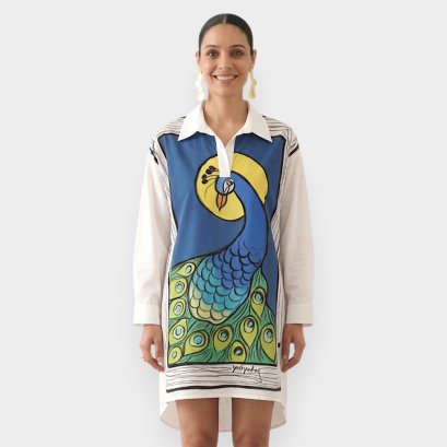 Woman Casual Shirts Long Sleeve - White : Peacock Aura