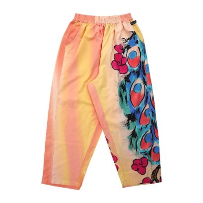 กางเกงทรงหลวมผู้หญิง - สีส้ม : ลายนกยูงแห่งสวนดอกไม้