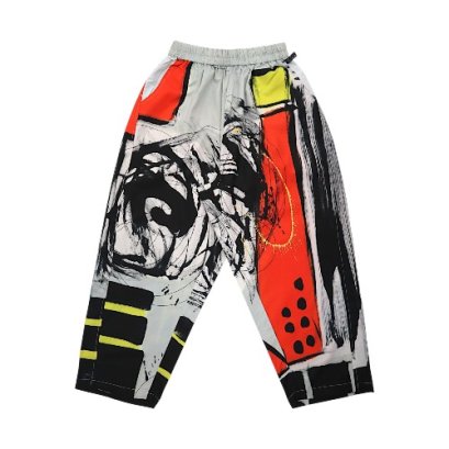 กางเกงทรงหลวมผู้หญิง - สีแดง : ลายพลังในมุมฉาก