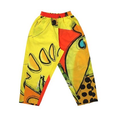 กางเกงทรงหลวมผู้หญิง - สีเหลือง : ลายจุดแต้มแดด