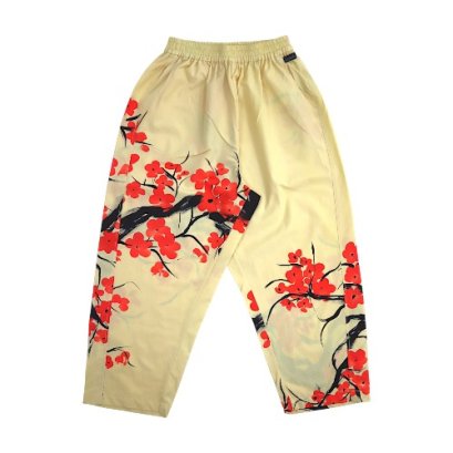 กางเกงทรงหลวมผู้หญิง - สีครีม : ลายดอกซากุระบานสะพรั่ง