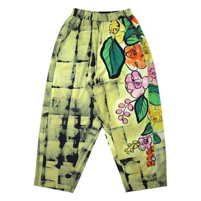 Women Cropped ankle pants - Green : Graphic Grid &amp; Flowers