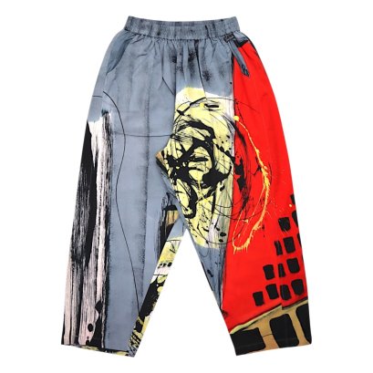 Women Cropped ankle pants - Grey : Abstract black square pattern and brush strokes
