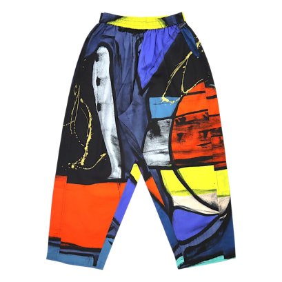 Women Cropped ankle pants - Multicolor : Color Block &amp; Black Stroke
