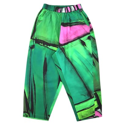 Women Cropped ankle pants - Green : Fuchsia Pink on Green Plane