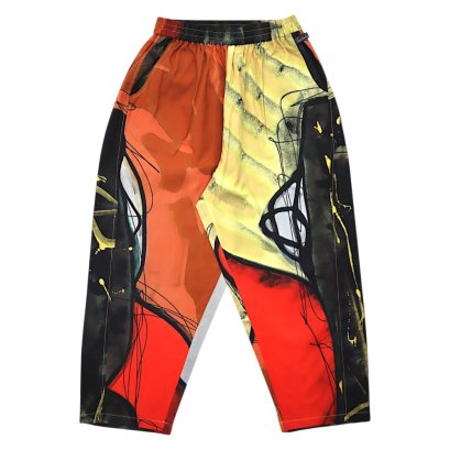 Women Cropped ankle pants - Brown : Vermilion-Red &amp; Yellow Block