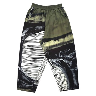 Women Cropped ankle pants - Green : Monochrome Stripes on Olive