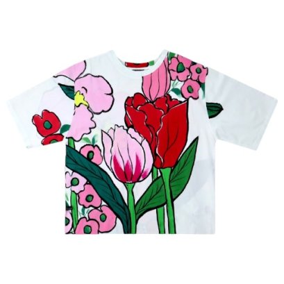 Over size t-shirt - White : Pink Tulip Field