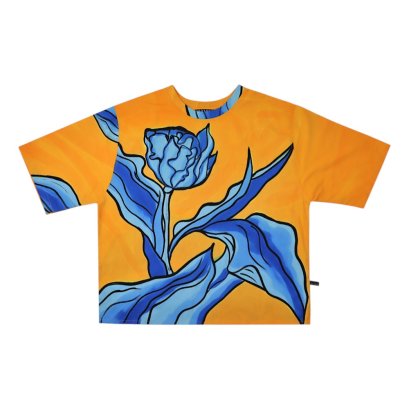 Over Size T-Shirt - Orange : Blue Bloom at Sunset