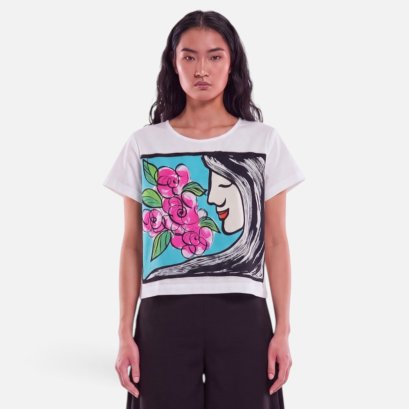 Woman Crop Blouse - White : The Botanist's Smile
