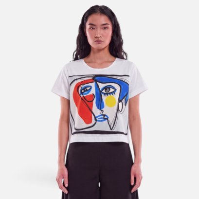 Woman Crop Blouse - White : Balanced Asymmetry