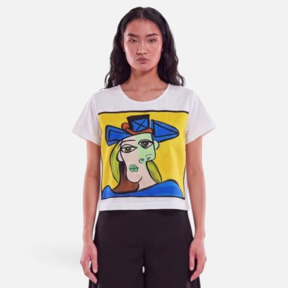 Woman Crop Blouse - White : Two Faces of Her in Yellow Frame