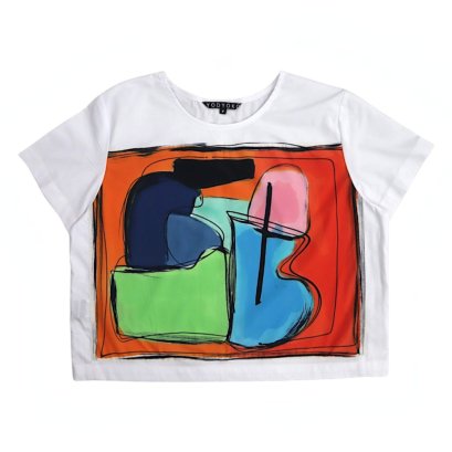 เสื้อครอปผู้หญิง - สีขาว : ลายเอกภาพแห่งเฉดสี