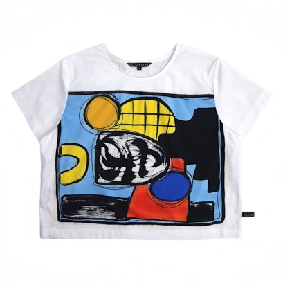 เสื้อครอปผู้หญิง - สีขาว : ลายสหบรรเลงแห่งรูปทรง