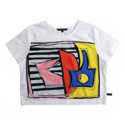 เสื้อครอปผู้หญิง - สีขาว : ลายทัศนียภาพแห่งความเงียบ