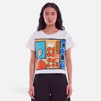 Woman Crop Blouse - White : The Dynamics of Chromatic Forms