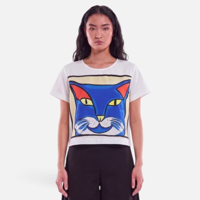 Woman Crop Blouse - White : The Blue Cat Charm