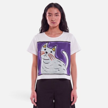 Woman Crop Blouse - White : The Chubby White on Purple