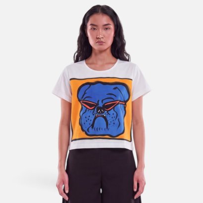 Woman Crop Blouse - White : Bulldog Swagger &amp; Red Glasses
