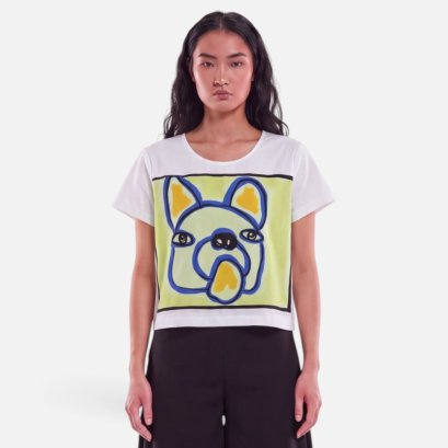 Woman Crop Blouse - White : Playful Frenchie