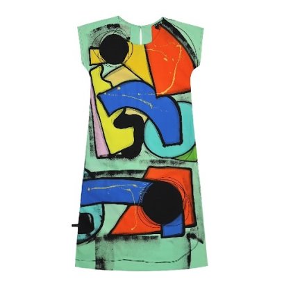 Woman Sleeve Casual Dress - Green : Multi colored shapes