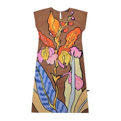 เดรสผู้หญิงมีแขน - สีน้ำตาล : ลายดอกแคนนาในแดนทราย