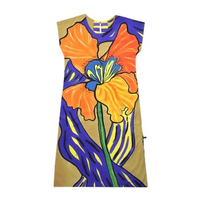 เดรสผู้หญิงมีแขน - สีทอง : ลายดอกแพนซี่ในลมวายุ