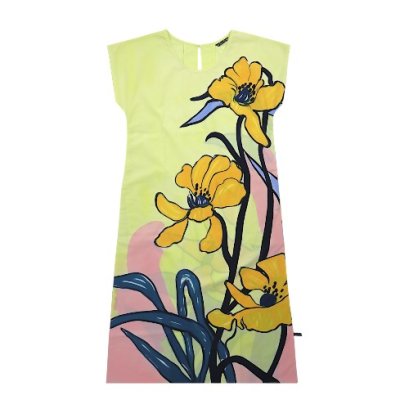 เดรสผู้หญิงมีแขน - สีเหลือง : ลายแสงแดดและดอกป๊อปปี้