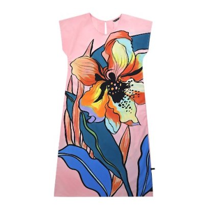 เดรสผู้หญิงมีแขน - สีชมพู : ลายแคทลียาในโลกแฟนตาซี