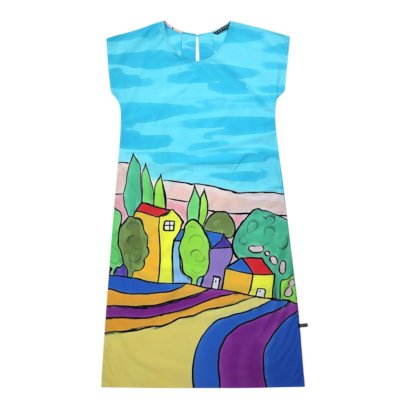 Woman Sleeve Casual Dress - Blue : Tuscan Dreamscape