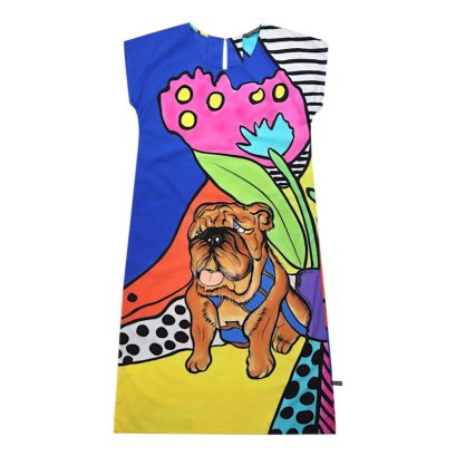 Woman Sleeve Casual Dress - Blue : Bulldog in Pop Paradise