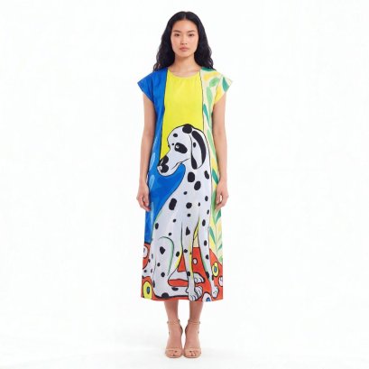 Woman Sleeve Casual Dress - Blue : Dalmatian Daydream