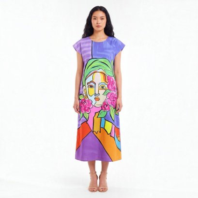 Woman Sleeve Casual Dress - Purple : She is Art