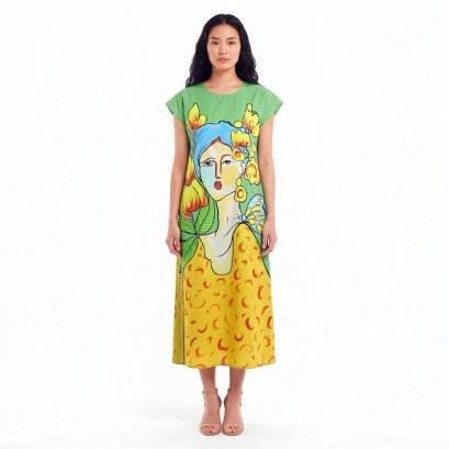 Woman Sleeve Casual Dress - Green : She and the Petals