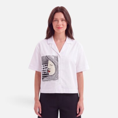 Woman Crop Shirts - White : Woman Portrait &amp; Red Lips