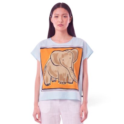 Woman Poncho Blouse - Blue : Golden Elephant &amp; Orange Frame