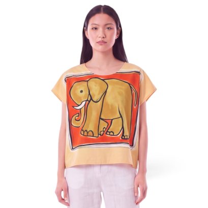 Woman Poncho Blouse - Orange : Golden Elephant &amp; Red Frame
