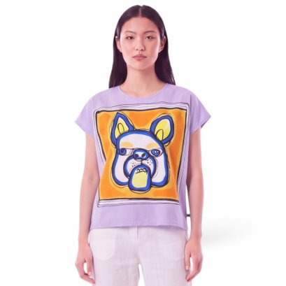 Woman Poncho Blouse - Purple : French Bulldog &amp; Orange Frame