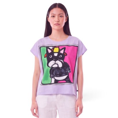 Woman Poncho Blouse - Purple : Black Bulldog &amp; Pink-Green Frame