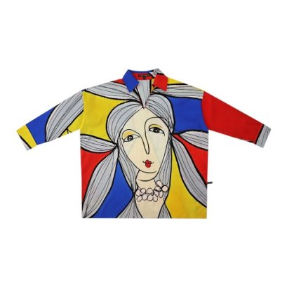 เสื้อเชิ้ตแขนยาวผู้หญิง - หลากสี : ลายหญิงสาวในลายเส้นกับพลังแห่งสีหลัก