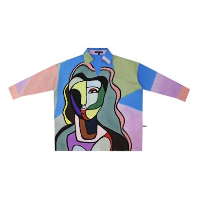 เสื้อเชิ้ตแขนยาวผู้หญิง - สีม่วง : ลายหน้าศิลป์ในพาเล็ตต์พาสเทล